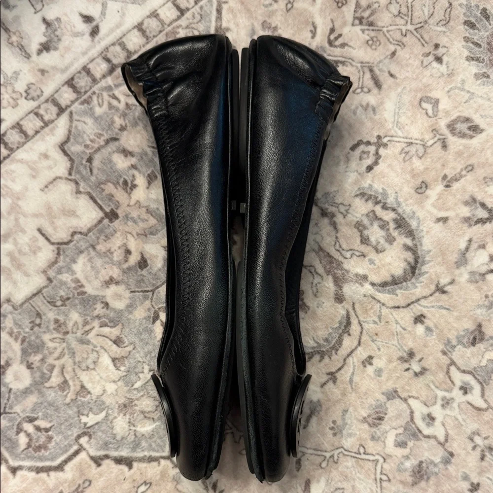 Tory Burch Black Logo Leather Ballet Flats